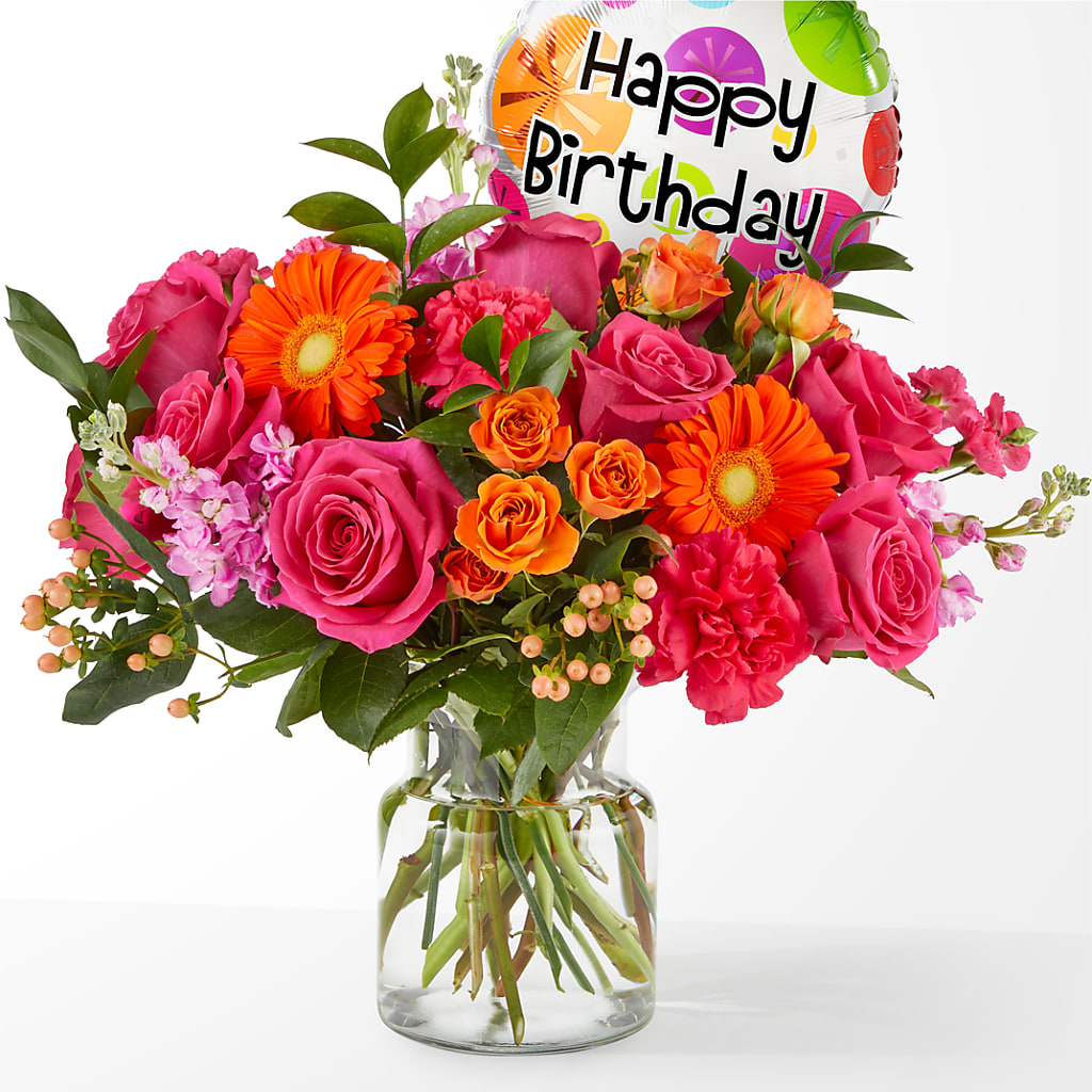 Fiesta Bouquet with Birthday Balloon – Tri-city Florist, Vista CA