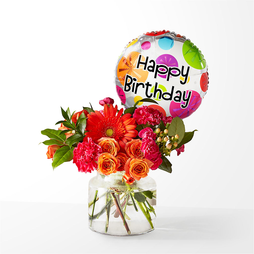 Fiesta Bouquet with Birthday Balloon – Tri-city Florist, Vista CA