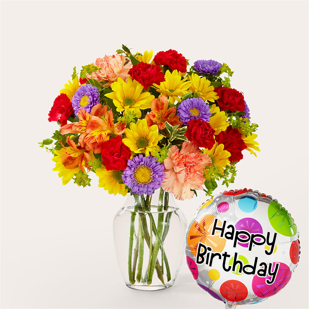 Kaleidoscope Bouquet with Birthday Balloon – Tri-city Florist, Vista CA