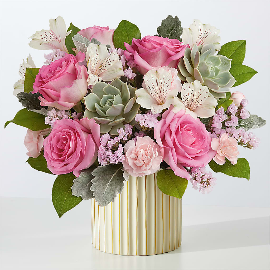 Dusty Rose Bouquet with Ivory Vase – Tri-city Florist, Vista CA