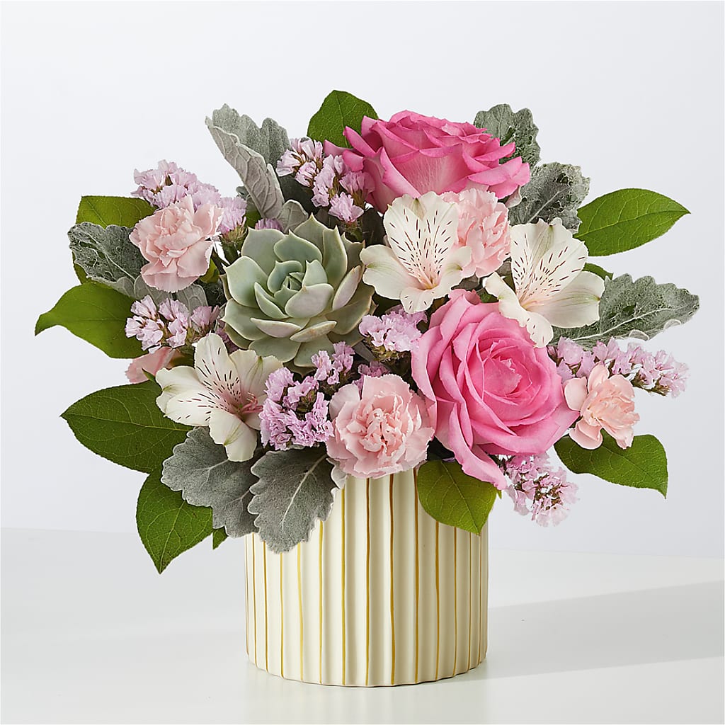 Dusty Rose Bouquet with Ivory Vase – Tri-city Florist, Vista CA
