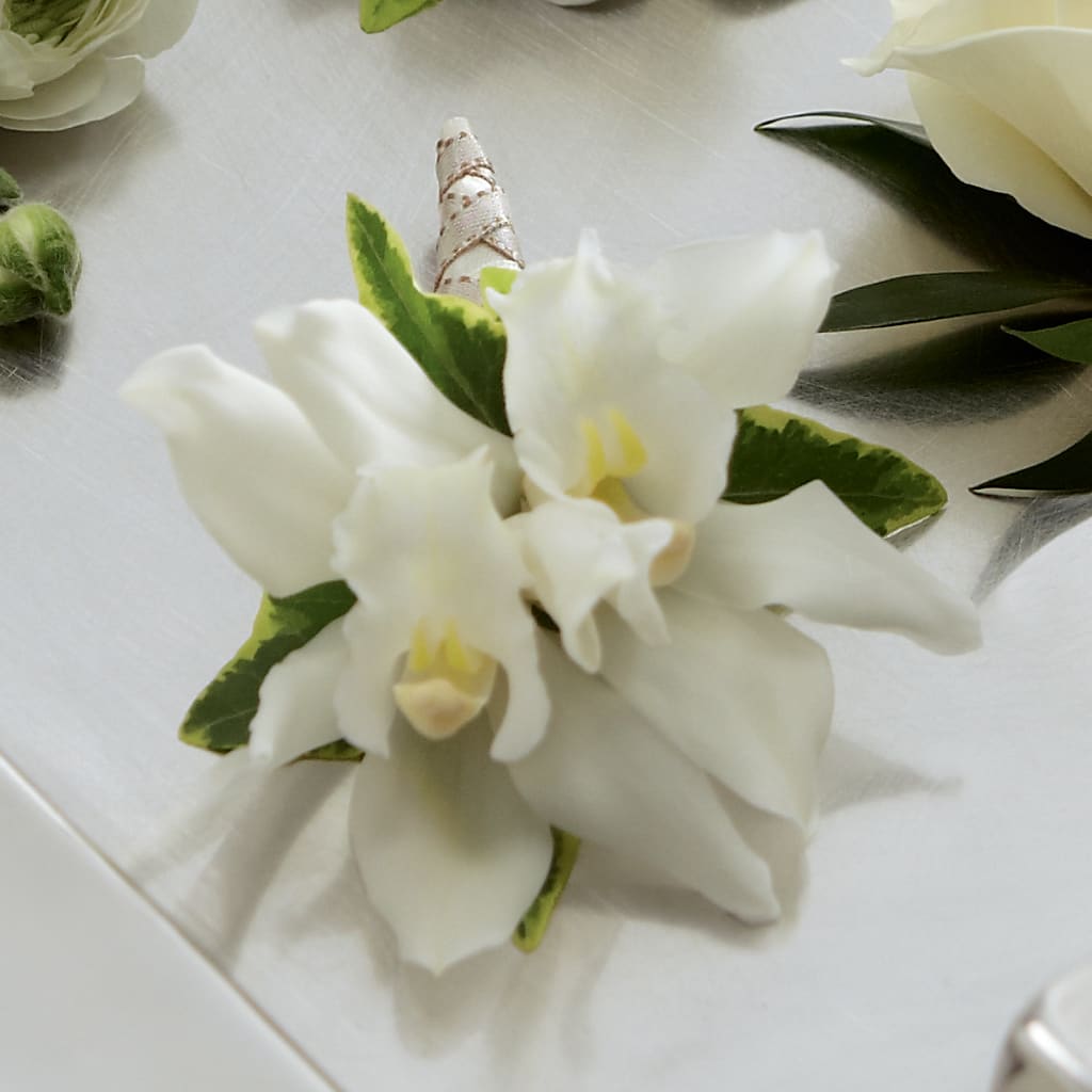 White Mini Cymbidium Boutonniere – Tri-city Florist, Vista CA